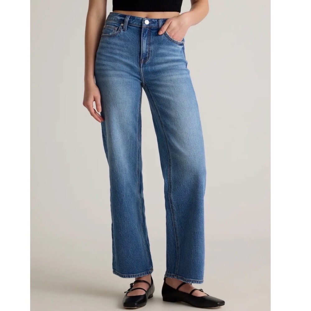 Quince Bella Stretch Relaxed Straight Leg Jeans Size 30 Atlantic Blue